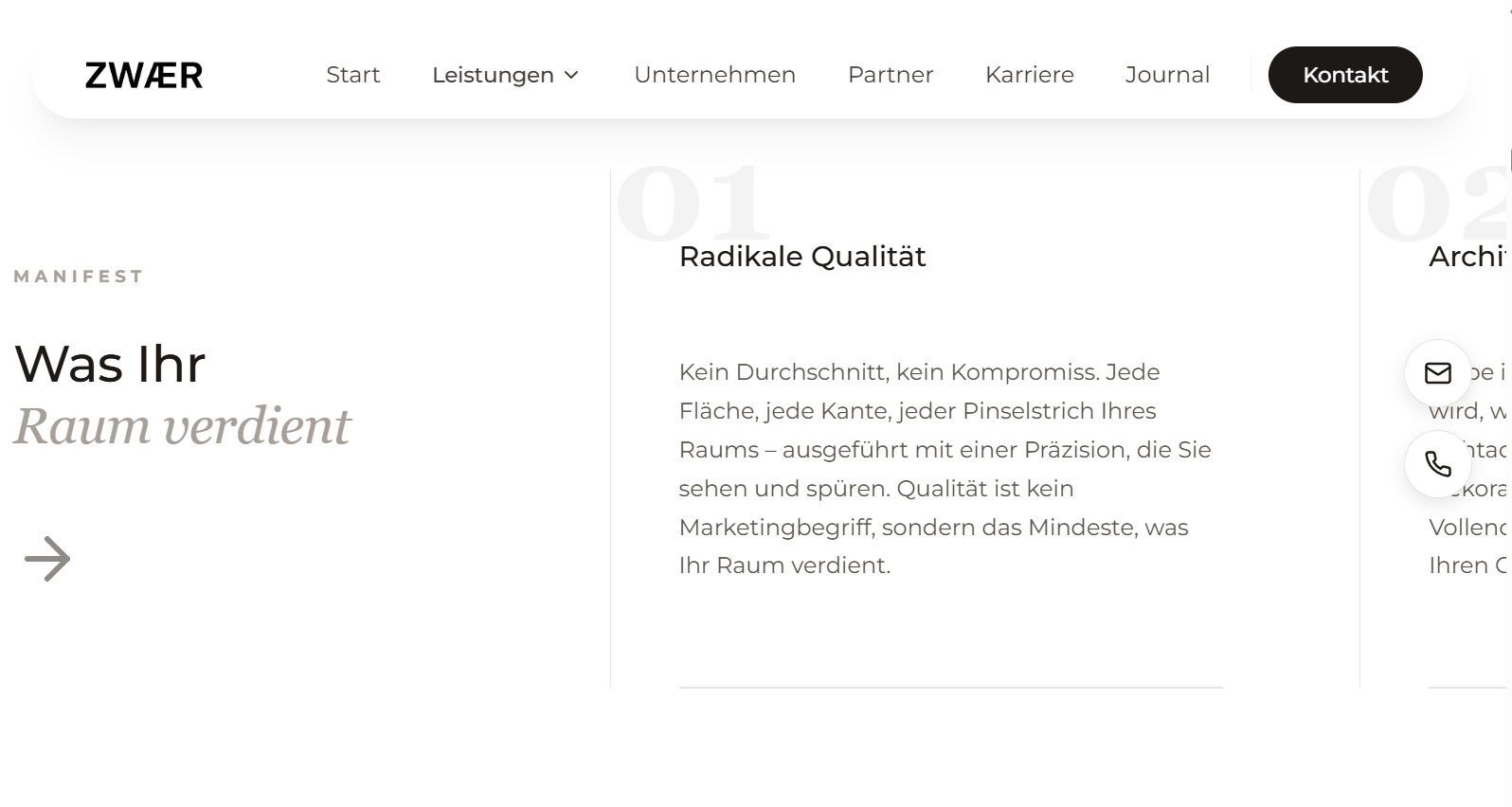 Webdesign-Referenz ZWÆR Interior – Website für Innenausbau und Raumausstattung